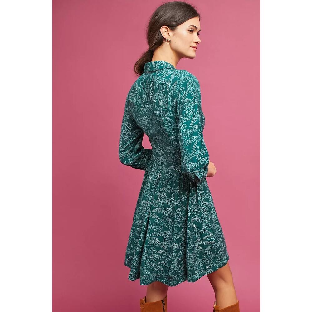 Anthropologie Teal Green Printed Mini Dress - Picture 10 of 10